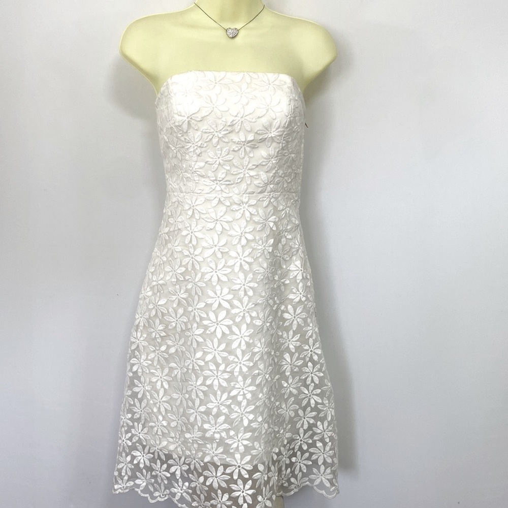Badgley Michka Belle Dress Strapless Daisy White on White Mini U. S .2